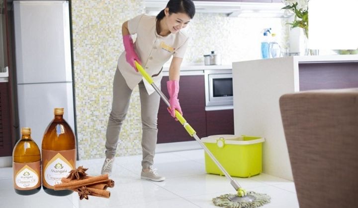 Sử dụng tinh dầu quế nguyên chất trong vệ sinh nhà cửa giúp khử mùi hiệu quả, giữ cho không gian sống luôn thơm tho