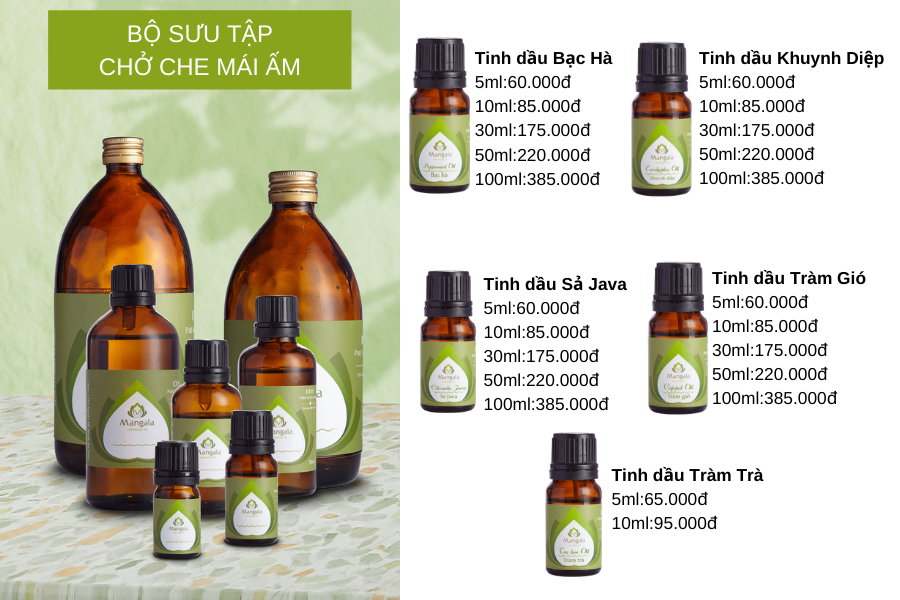 Bộ sư tập tinh dầu thiên nhiên CHỞ CHE MÁI ẤM