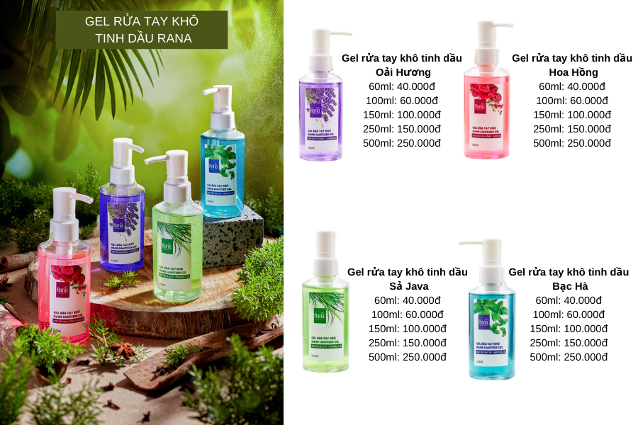 Các sản phẩm GEL RỬA TAY TINH DẦU THIÊN NHIÊN