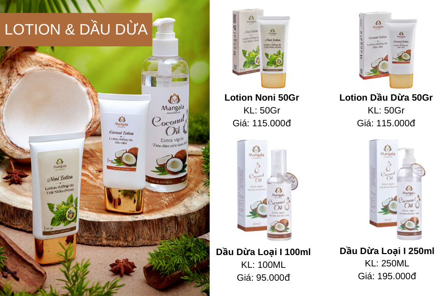 Các sản phẩm LOTION VÀ DẦU DỪA SIÊU TINH KHIẾT
